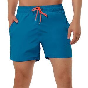 Summer Beach Solid Color Mesh Lining Drawstring Waist Swim Shorts Dusty Blue